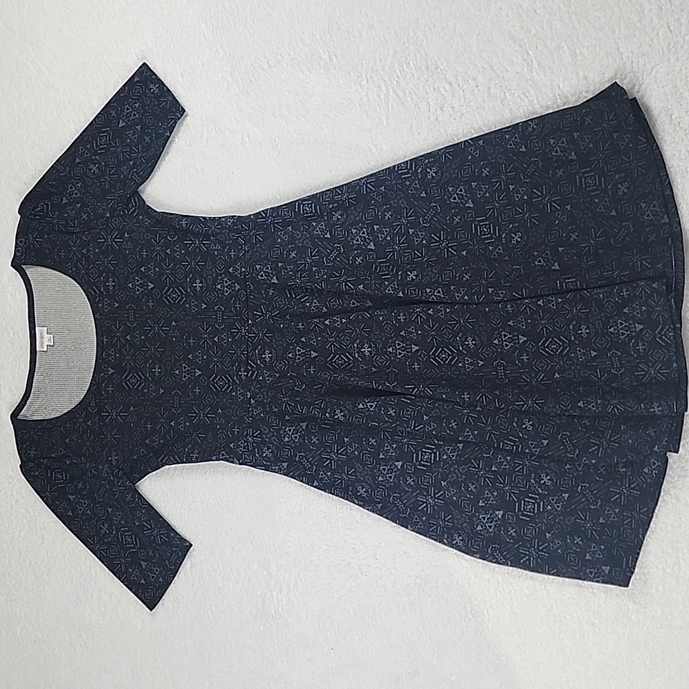 LuLaRoe Black Full Print Short Sleeve Fit And Flare Dress
